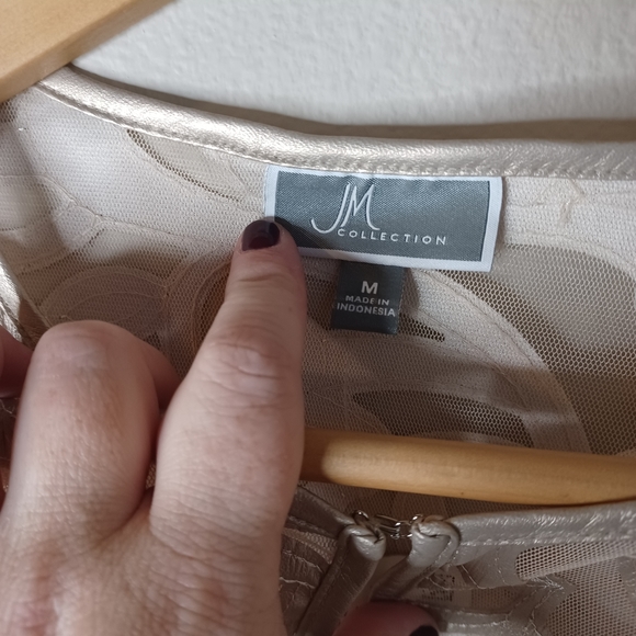 Gold Pearl Appliqués on Tulle Fabric Jacket M - Picture 2 of 4